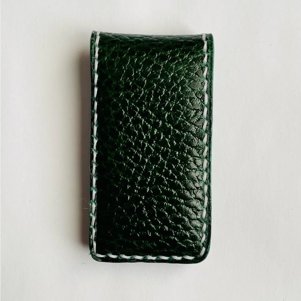 Hand Crafted Leather Money Clip, Strong Magnet, Accessory for Men (Green) - Picture 3 of 4